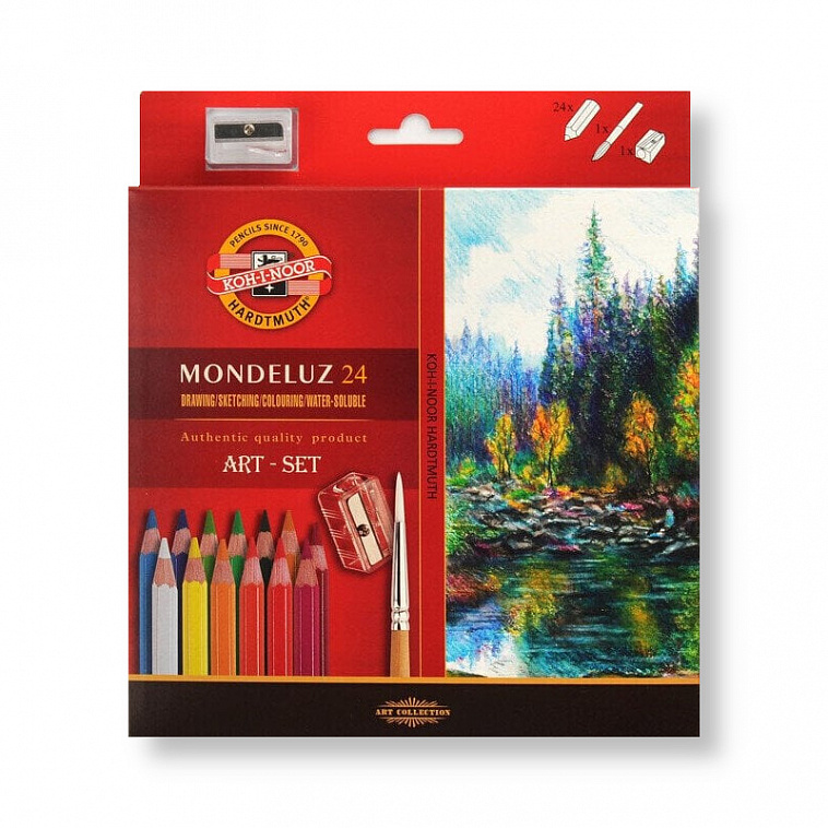 Набор карандашей акварельных Koh-I-Noor "MONDELUZ NATURE" 24 цвета, с кистью и точилкой, картон.упак