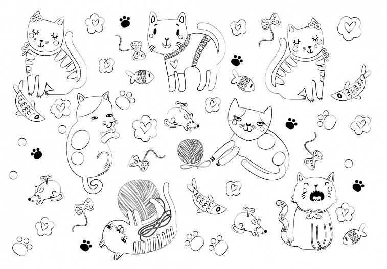 Коврик для творчества - многоразовая раскраска "Котики" 32,5x22,5