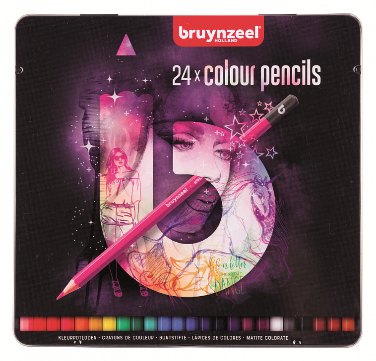 Набор карандашей цветных Bruynzeel 24 шт в металлической коробке, розовая   