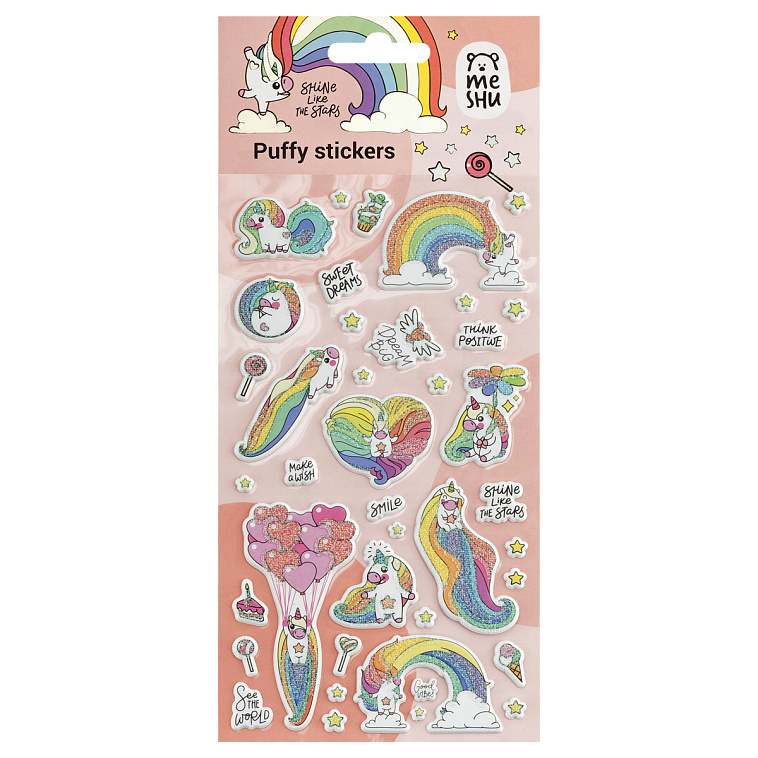 Наклейки объемные MESHU "Rainbow unicorn", 10*23 см, пакет европодвес 606x758