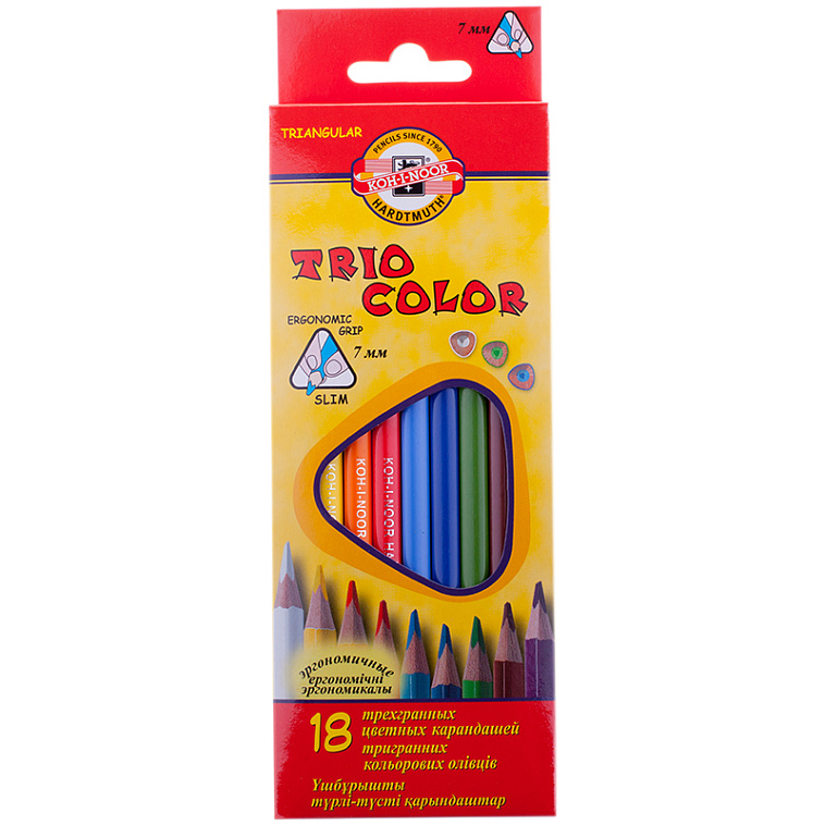 Набор карандашей цветных Koh-I-Noor "TrioColor" 18 цв., трехгран., заточенные 606x758