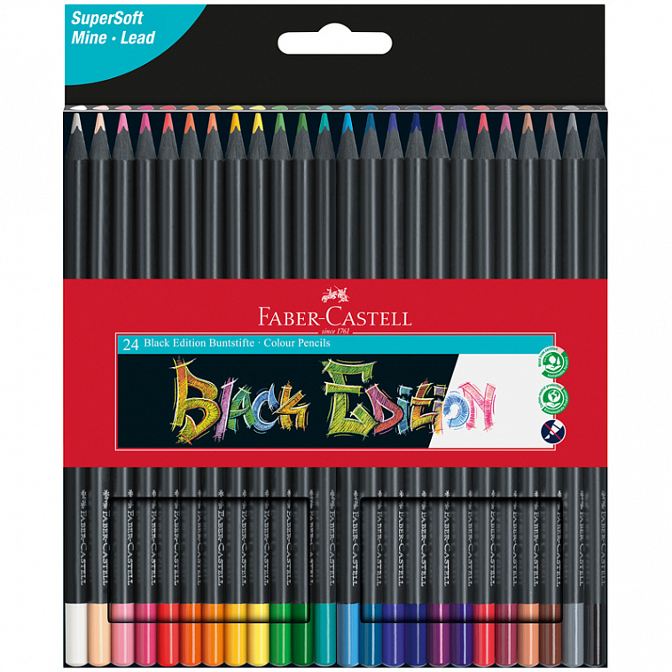 Набор крандашей цветных Faber-Castell "Black Edition" 24 цв., черное дерево, картон