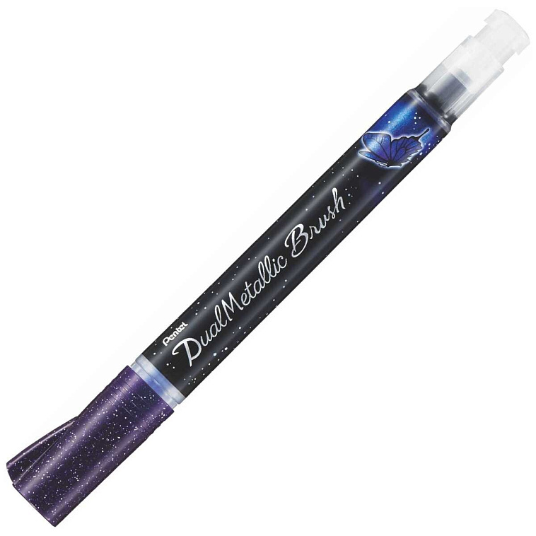Маркер-кисть с подкачкой чернил Pentel 1-10 мм, цвет фиолетовый+синий металлик в блистере 606x758
