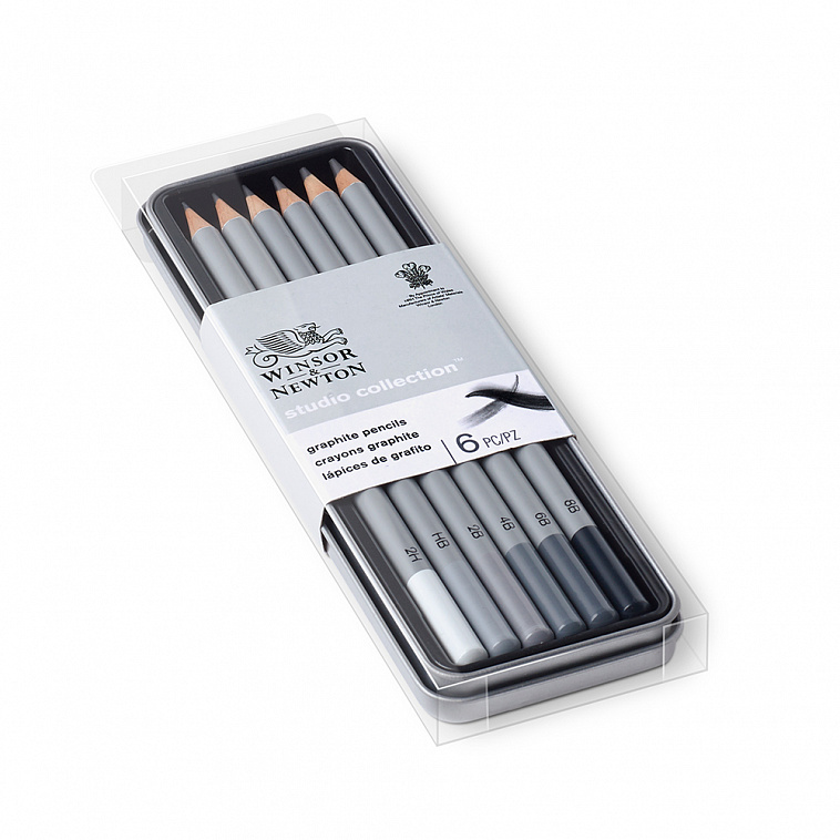 Набор карандашей чернографитных Winsor & Newton 6 шт (HB, 2H, 2B, 4B, 6B, 8B)