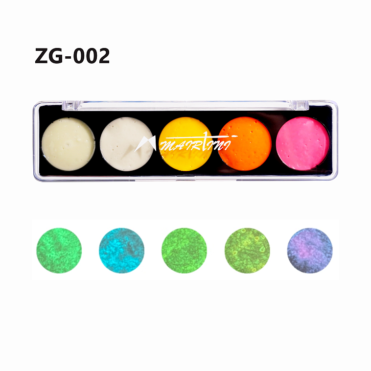Набор акварели Mairtini 5 фосфоресцирующих цветов (Luminous Color), палетка 606x758