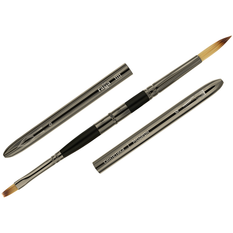 Кисть синтетика двухсторонняя, круглая №6, плоская №5 Гамма "Модерн" складная ручка 606x758