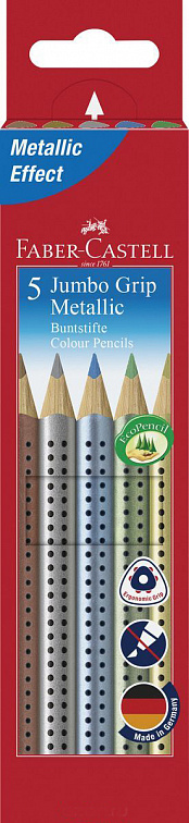 Набор карандашей цветных Faber-castell "Jumbo Grip" металлик, 5 цв в картоне 