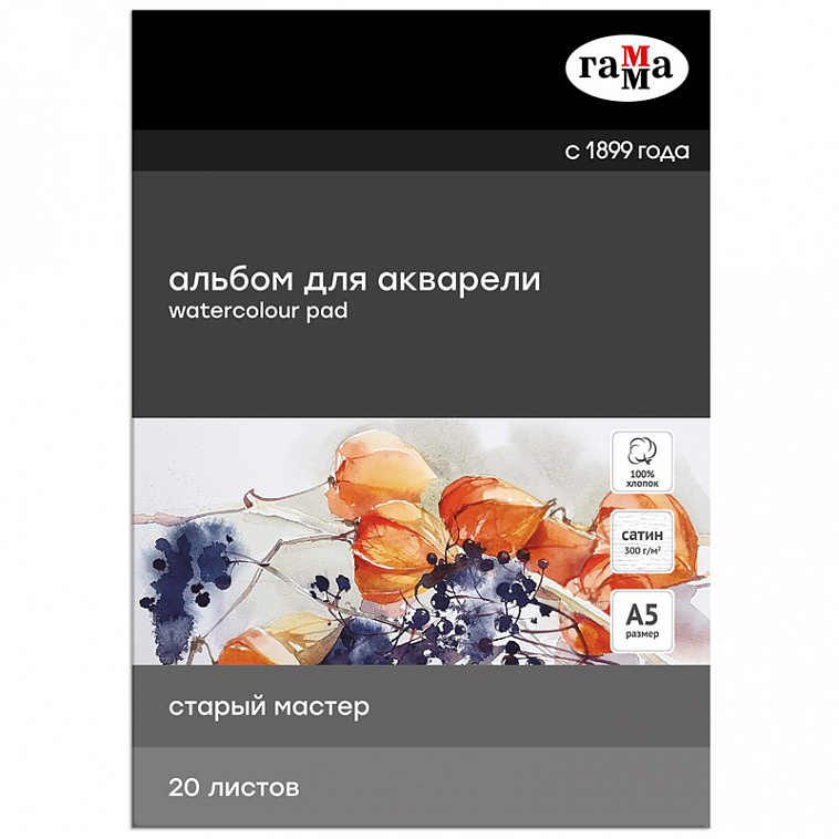 Альбом-склейка для акварели Гамма "Старый Мастер" А5 20 л 300 г, сатин, 100% хлопок 606x758