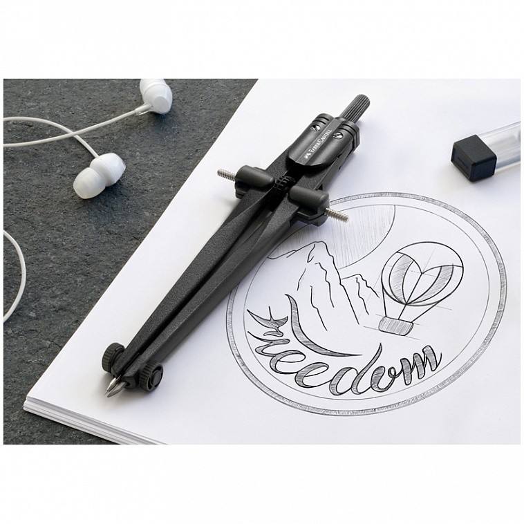 Циркуль Faber-Castell "Stream 2022" + грифели, пластиковый футляр, цвет ассорти