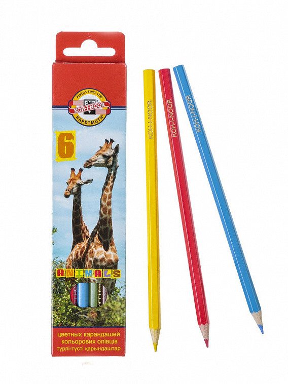 Набор карандашей цветных Koh-I-Noor "Животные" 6 цветов, картон  