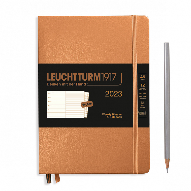 Еженедельник-блокнот датир. Leuchtturm1917 Metallic Medium A5 на 2023г, дни без расписания, 72л, тв.