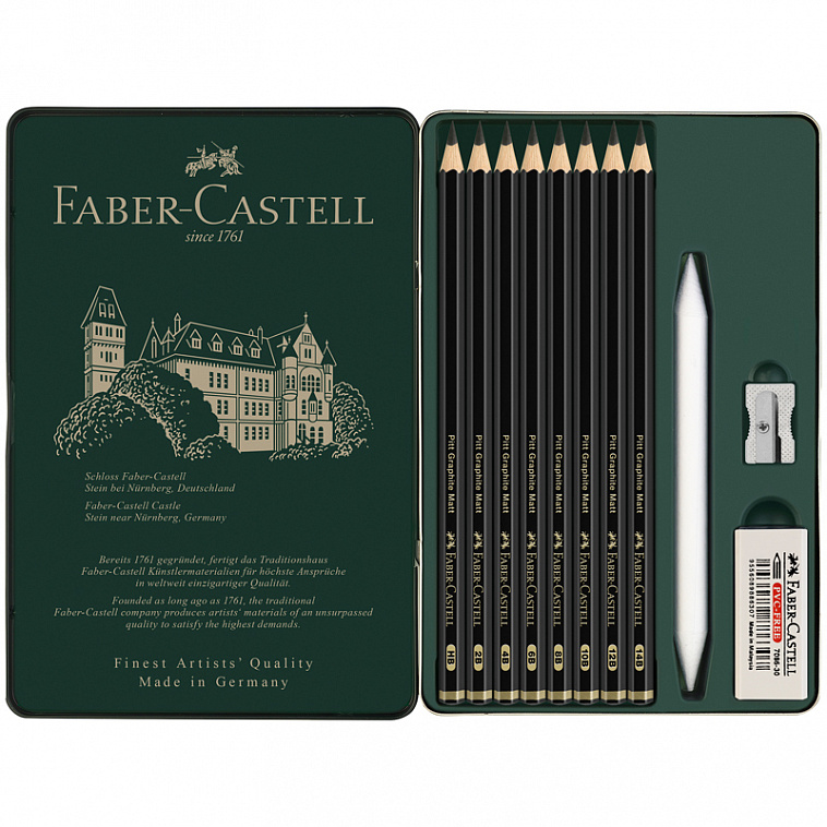 Набор карандашей чернографитовых матовых Faber-Castell "Pitt Graphite Matt" 8 шт, заточ, ластик, мет 606x758