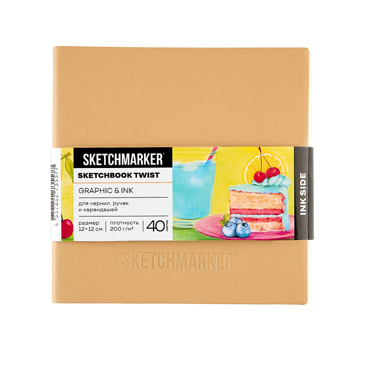 Скетчбук Sketchmarker Graphic&Ink, 2 в 1, мягкая обл. белая/бежевая, 12х12 см 60 л 140 г бум. кремов 606x758