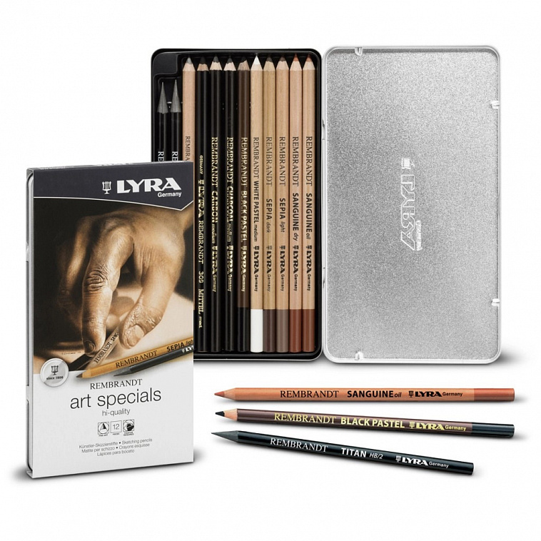 Набор карандашей художественных Lyra "Remrbandt art specials" 12 предметов в металл коробке