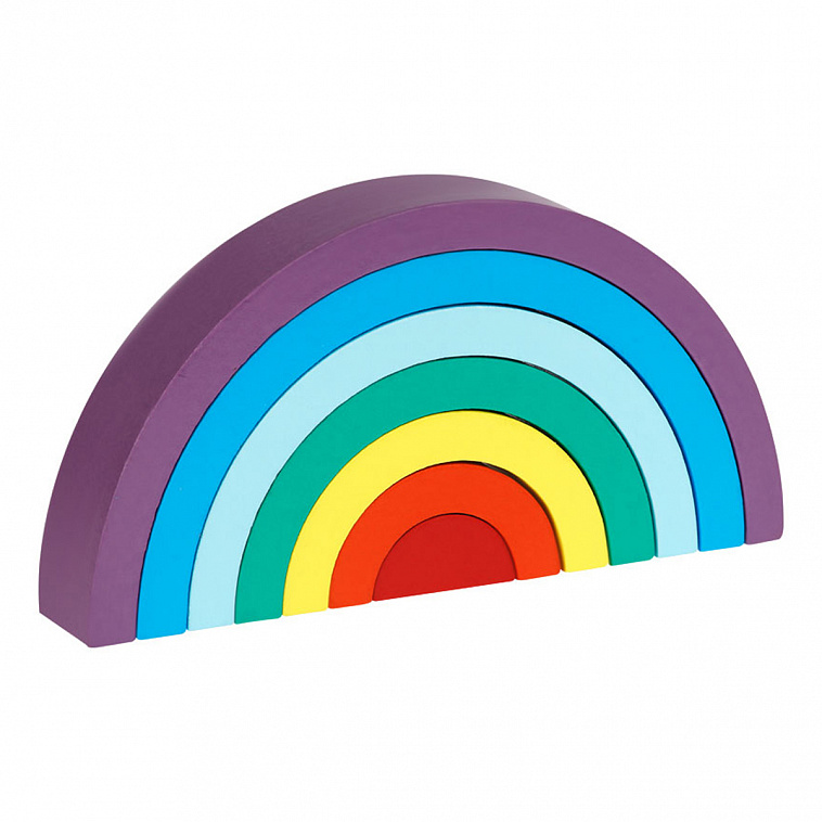 Развивающая игрушка ТРИ СОВЫ Пирамидка "Радуга-дуга", дерево, 7 деталей, классические цвета