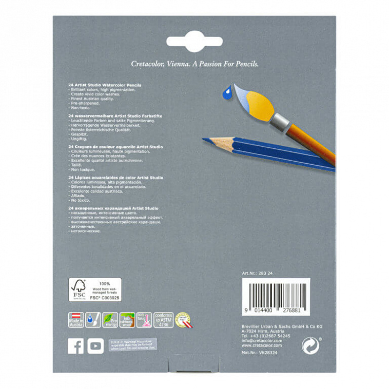 Набор акварельных карандашей Cretacolor "Artist Studio Line" , 24 цвета, картонная коробка
