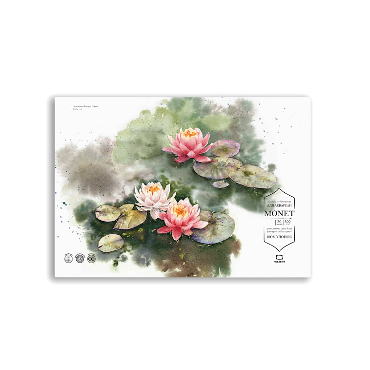 Склейка для акварели Малевичъ "Monet" 20 л 300 г, 100% хлопок, среднее зерно 606x758