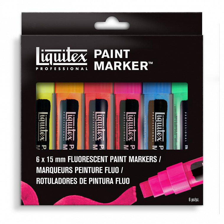 Набор акриловых маркеров Liquitex "Paint marker Wide" 6 цв*15 мм, флуоресцентные
