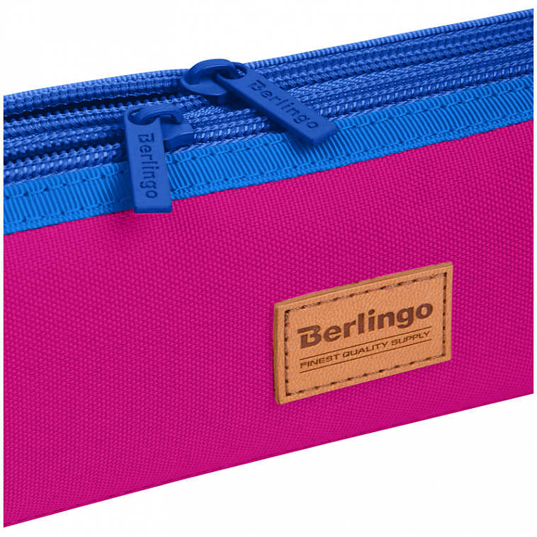 Пенал мягкий 2 отделения Berlingo "Electric pink" 210*60*50 мм, полиэстер, цветные молнии
