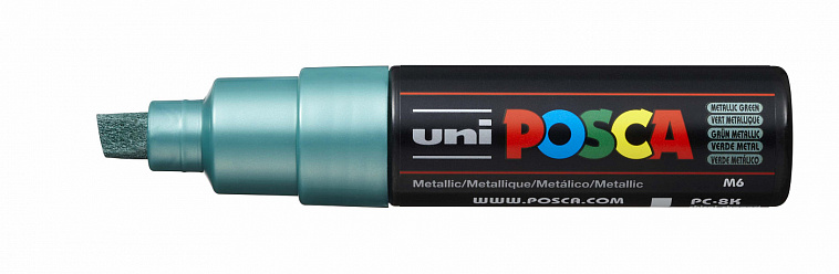 Маркер UNI "POSCA" PC-8K, до 8,0 мм, наконечник скошенный, цвет зеленый металлик 606x758