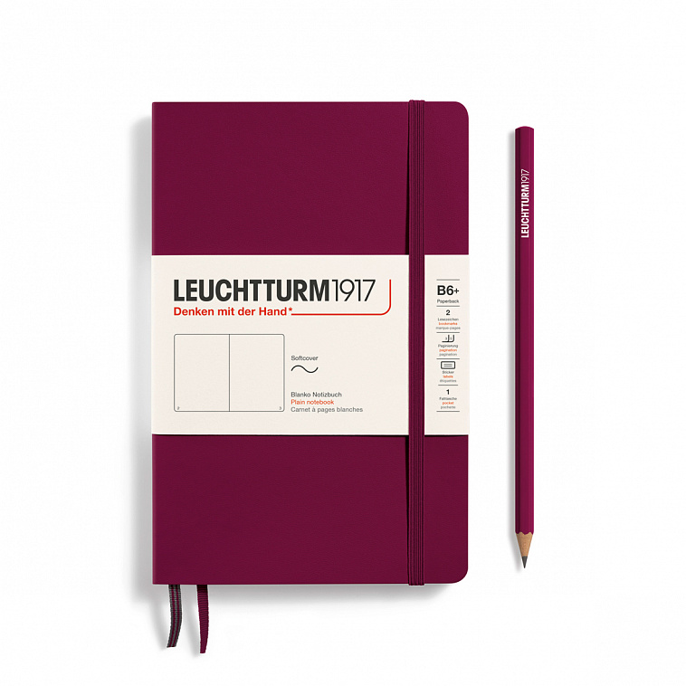 Записная книжка нелинованная Leuchtturm Paperback В6+ 123 стр., мягкая обложка винная 606x758