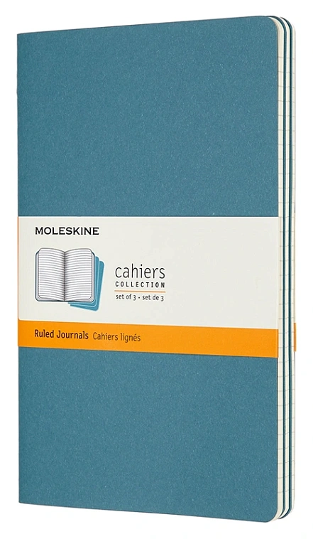 Блокнот в линейку Moleskine "Cahier Journal" 3 шт Large 13х21 мм 84 стр, обложка голубая 606x758