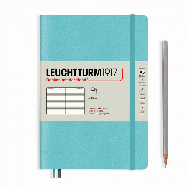 Записная книжка в линейку Leuchtturm Rising Colours А5 123 стр., мягкая обложка бирюзовая
