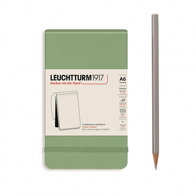 Блокнот в точку Leuchtturm Reporter Notepad Pocket 188 стр., твердая обложка пастельный зеленый