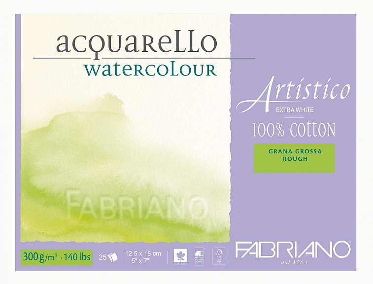Альбом-склейка для акварели Fabriano "Artistico" Торшон 12,5х18 см 25 л 300 г, экстара белая