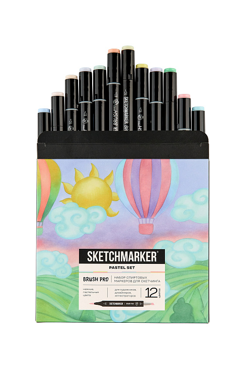 Набор маркеров Sketchmarker "Brush Pro Pastel Set" 12 цветов в картонной упаковке 606x758