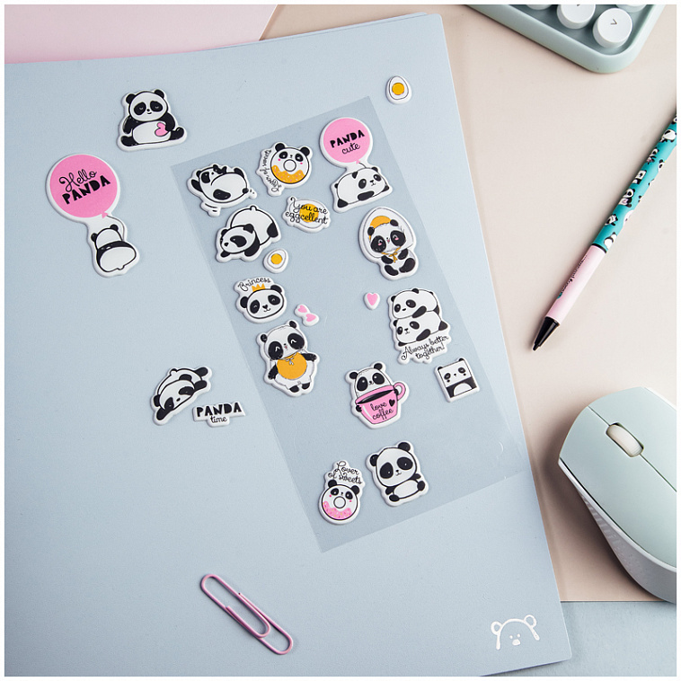 Наклейки объемные MESHU "Hello panda", 10*24см, 21 наклейка