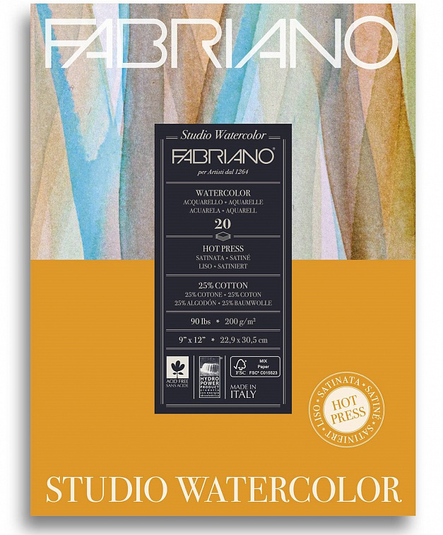 Альбом-склейка для акварели Fabriano "Watercolour studio Satin" 20,3x25,4 см 12 л 300 г