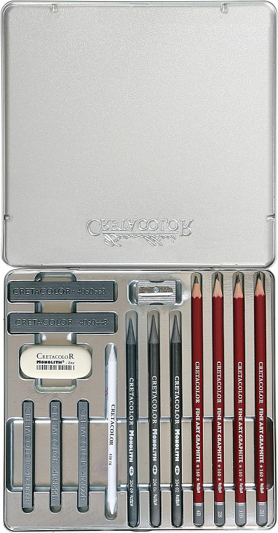 Набор художественный Cretacolor "SILVER  BOX" в металлической коробке 606x758
