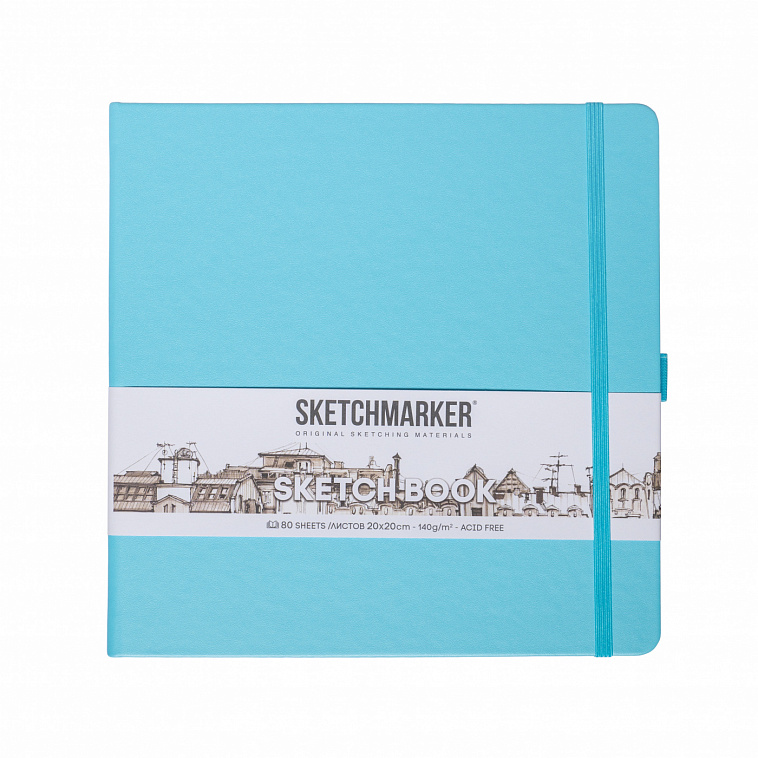Блокнот для зарисовок Sketchmarker 20*20 cм 80 л 140 г, твердая обложка Небесно-голубой 606x758