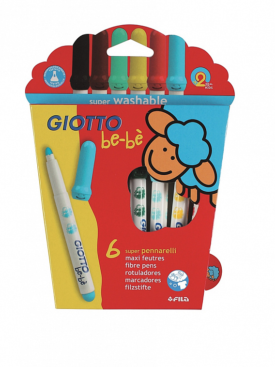 Набор фломастеров Fila "Giotti BEBE Super Fibre Pens" 6 цв, с толстым стержнем  