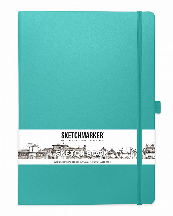 Блокнот для зарисовок Sketchmarker 21х29,7 см 80 л 140 г, твердая обложка Аквамарин 606x758