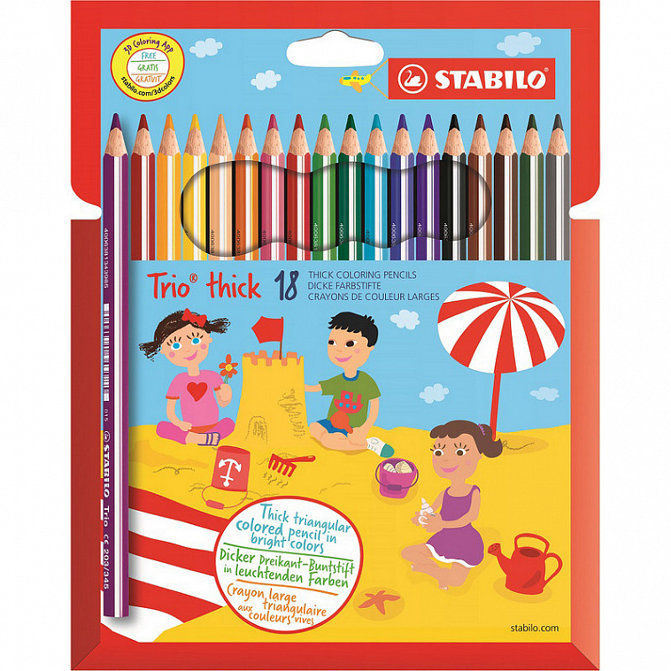 Набор карандашей цветных Stabilo "Trio", утолщенные 18 цв, в картоне