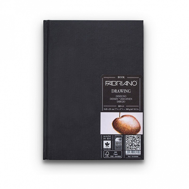 Блокнот для зарисовок Fabriano "Drawingbook" портрет 14,8х21 см 60 л 160 г мелкозернистая  606x758