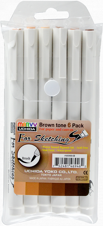 Набор маркеров с наконечником кисть Marvy "BROWN TONE" 6 шт 606x758