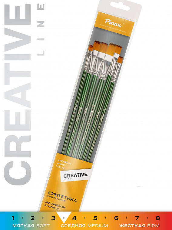 Набор кистей синтетика Pinax "CREATIVE" плоские 6 шт, длинная ручка