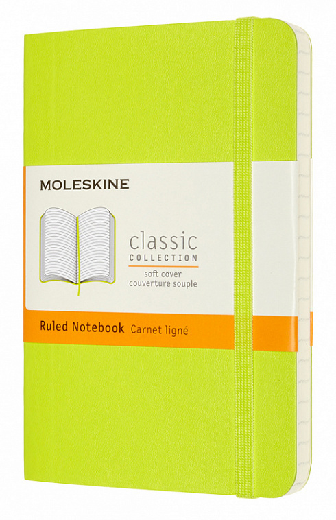 Записная книжка в линейку Moleskine "Classic Soft" Pocket, 90x140 мм 192 стр мягкая обложка, лайм