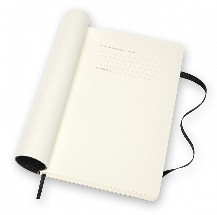 Блокнот в линейку Moleskine "Le Leather" Large 13x21 см 192 стр., обложка мягкая натур. кожа черная 606x758