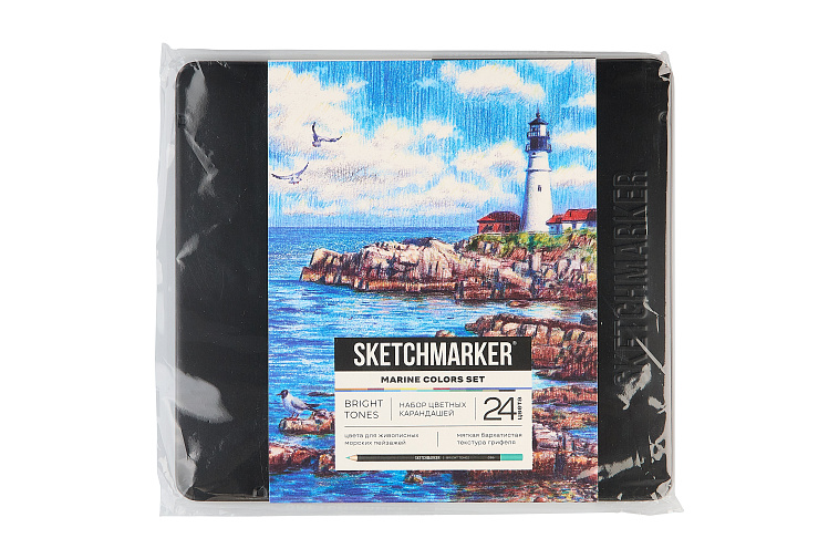 Набор карандашей цветные Sketchmarker "Морской", 24 цвета, жестяной пенал 606x758