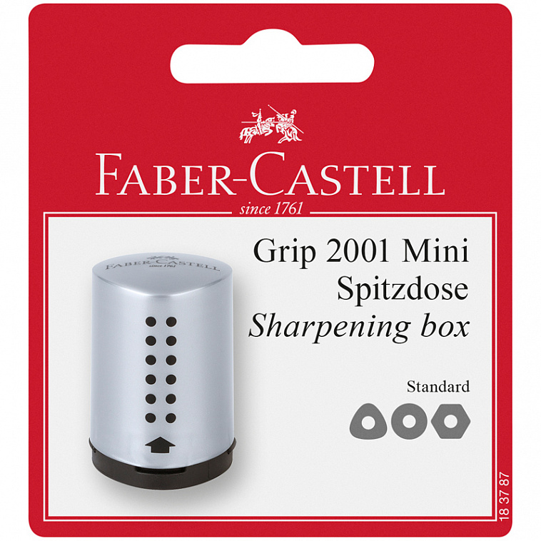 Точилка пластиковая Faber-Castell "Grip 2001 Mini", 1 отверстие, контейнер, серая, блистер