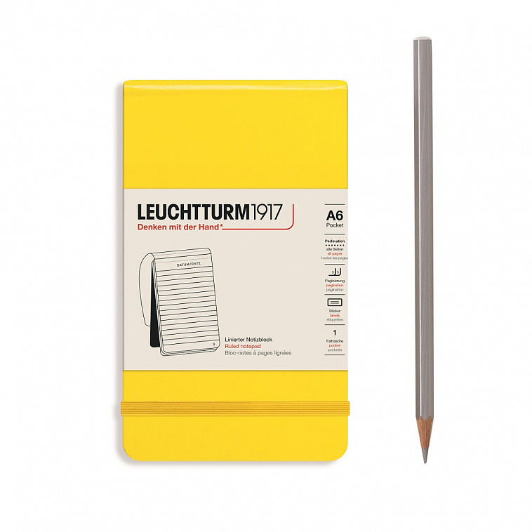 Блокнот в линейку Leuchtturm Reporter Notepad Pocket 188 стр., твердая обложка лимонный