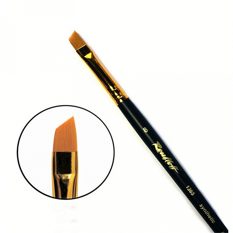 Кисть синтетика №8 скошенная Roubloff "1365" короткая ручка, матовая 606x758