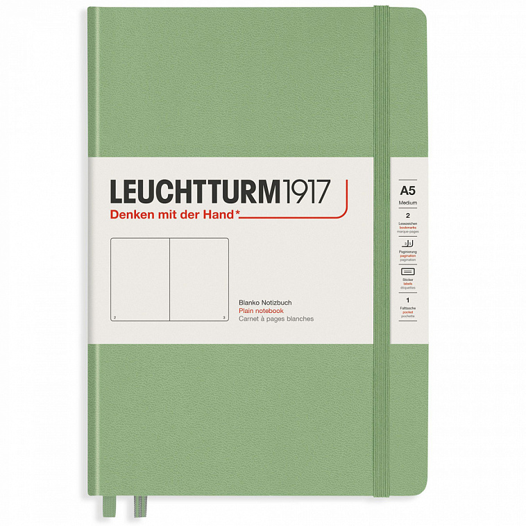 Записная книжка нелинованная Leuchtturm A5 251 стр., твердая обложка ,пастельный зеленый 606x758