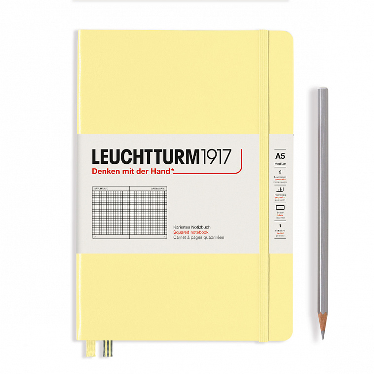 Записная книжка в клетку Leuchtturm A5 251 стр., твёрдая обложка, ванильный