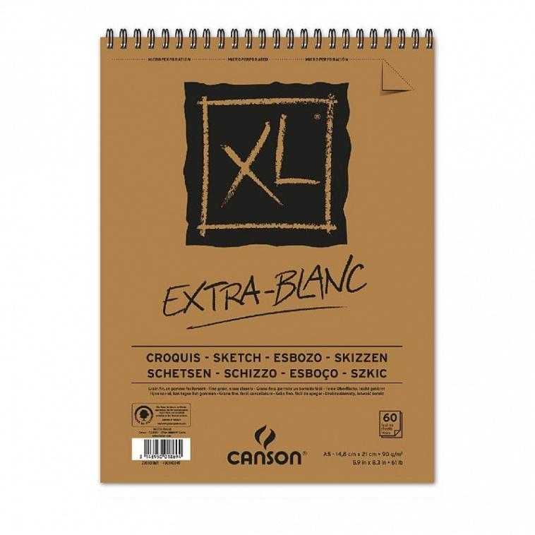 Альбом для графики на спирали Canson "XL Extra White" 14,8х21 см 60 л 90 г 