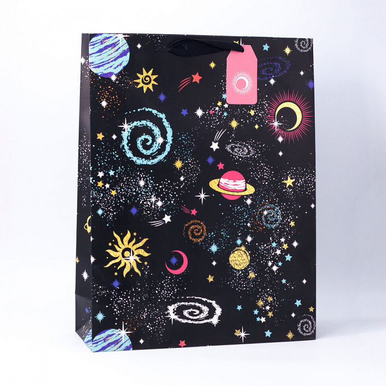 Пакет подарочный "Lot stars", black S 606x758